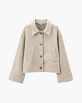 Effen Beige Losse Vilten Jas met Knopen voor Dames