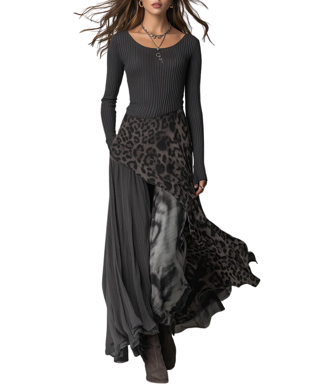 Evoir™ – Maxi Jurk met Print en Asymmetrische Zoom