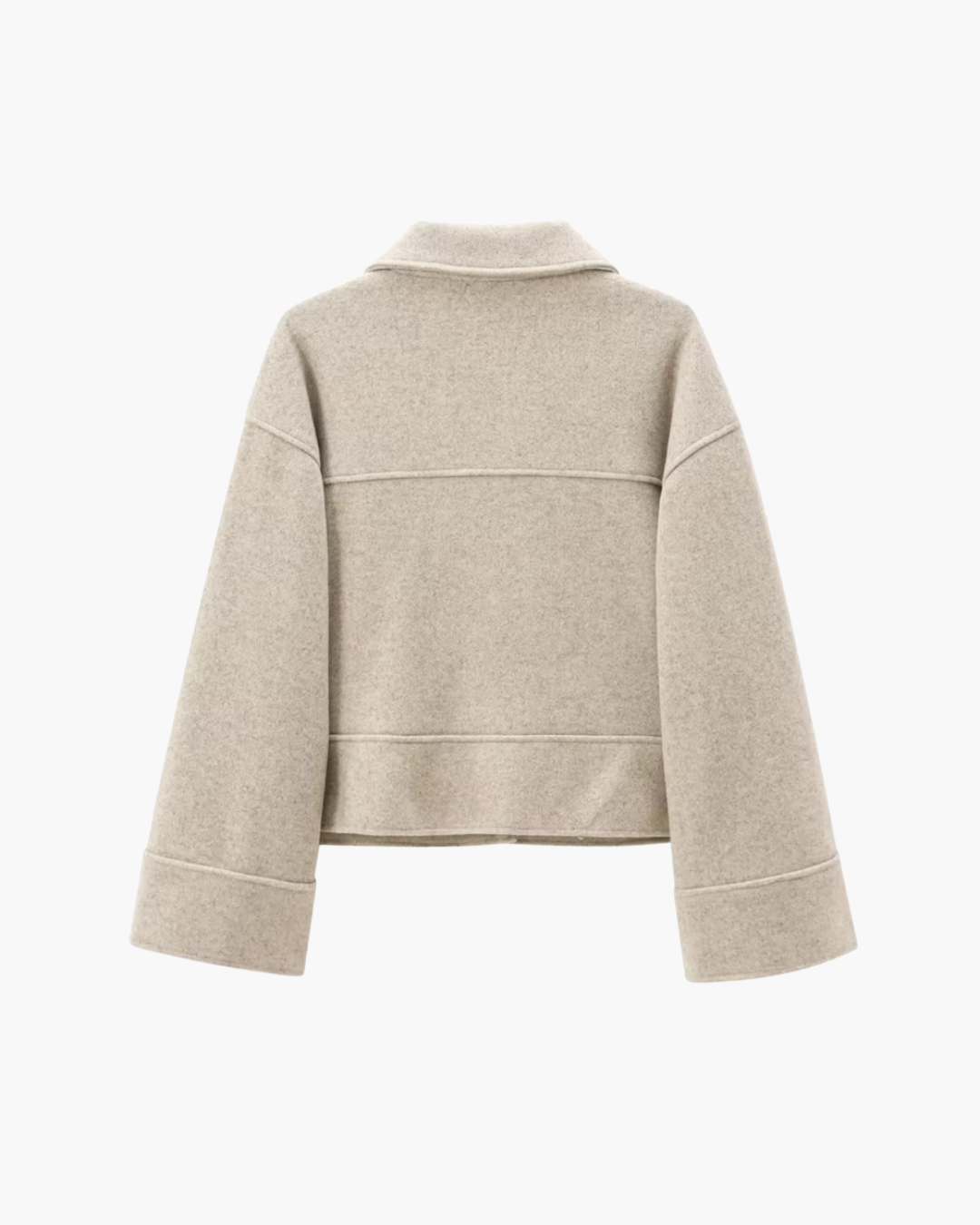 Effen Beige Losse Vilten Jas met Knopen voor Dames