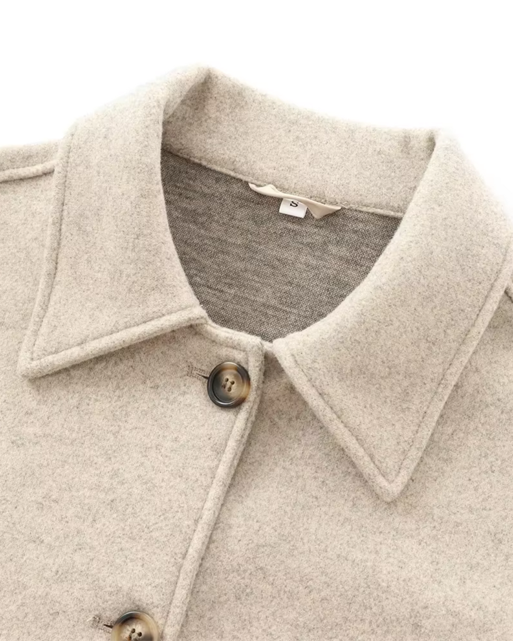 Effen Beige Losse Vilten Jas met Knopen voor Dames