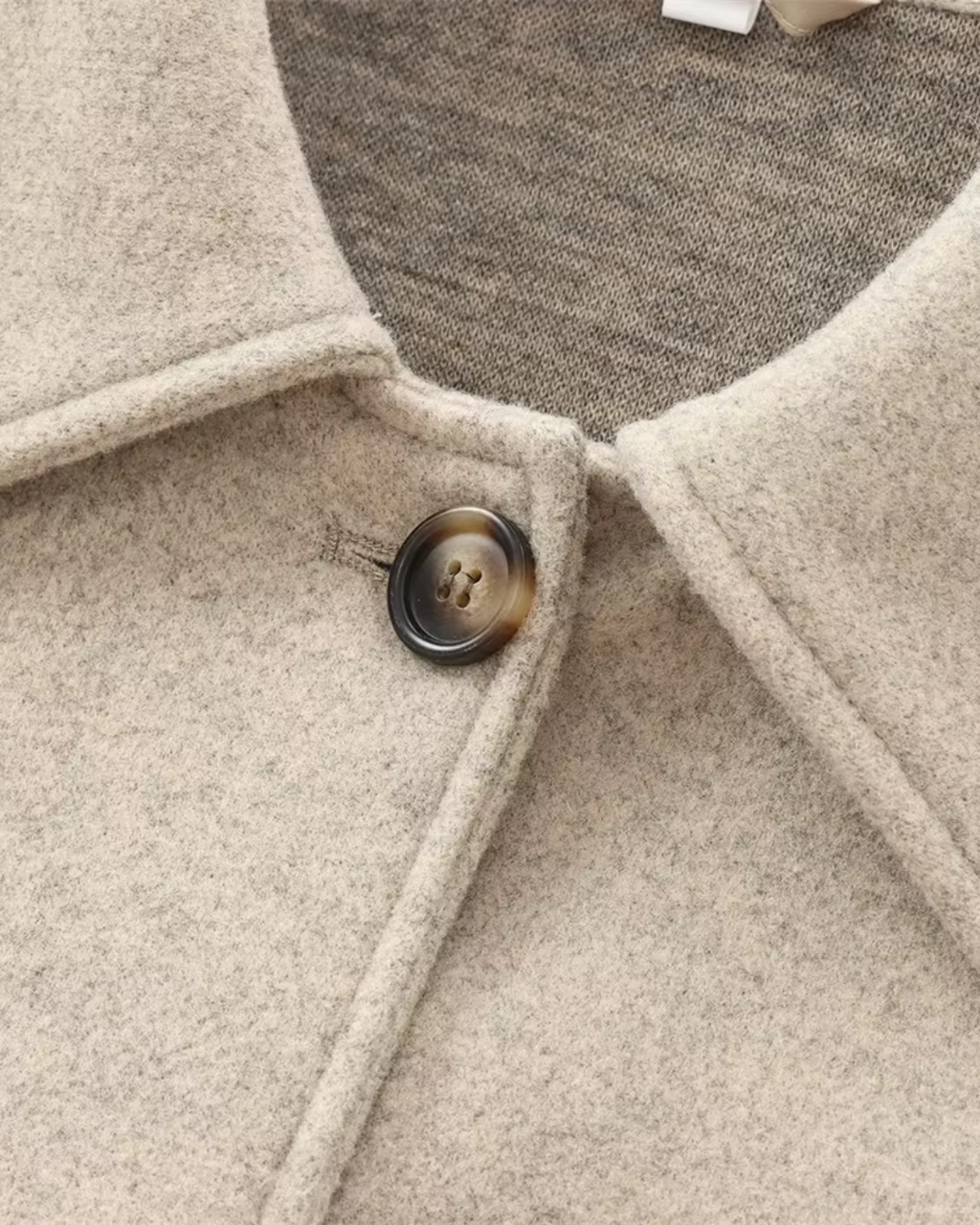 Effen Beige Losse Vilten Jas met Knopen voor Dames