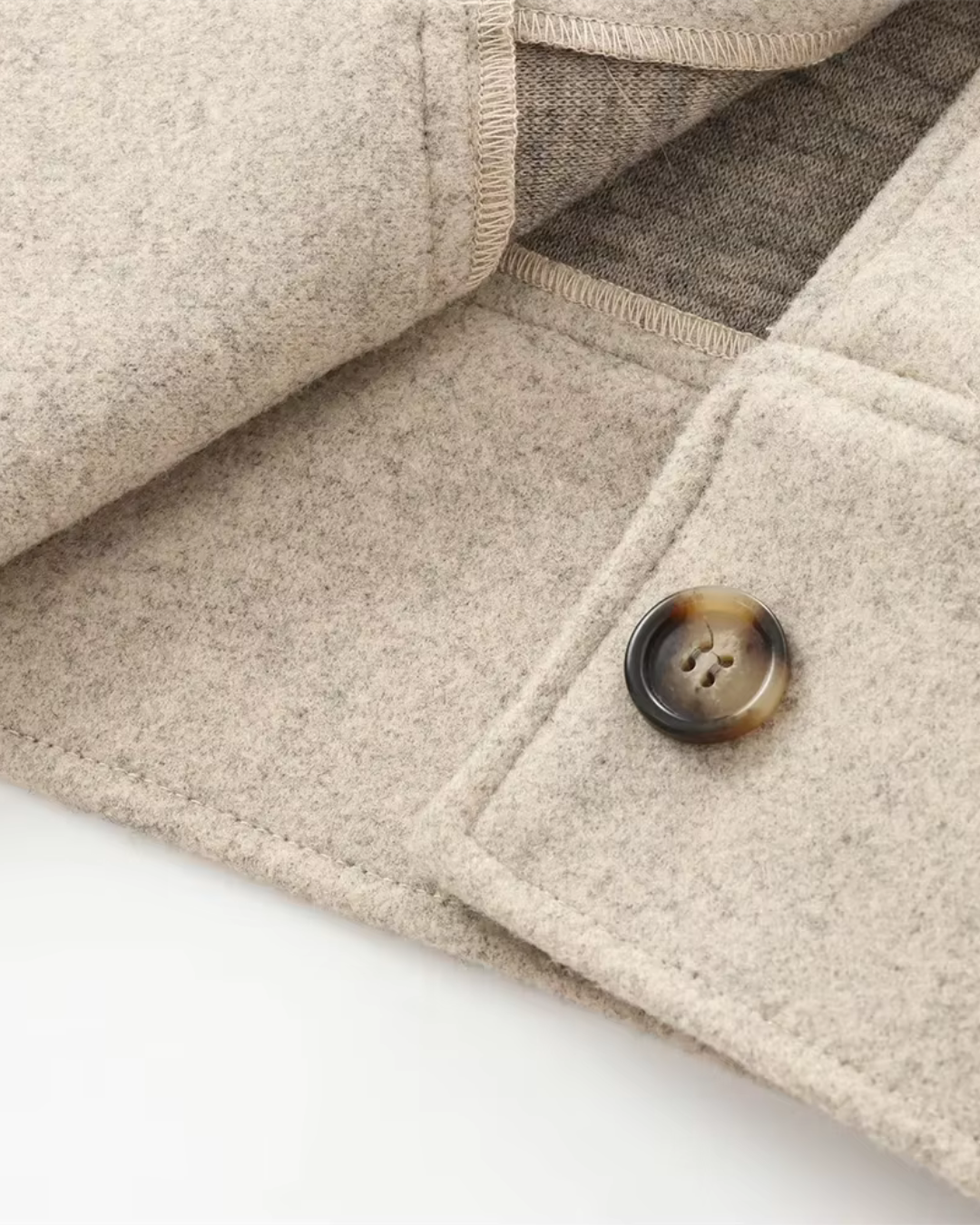 Effen Beige Losse Vilten Jas met Knopen voor Dames